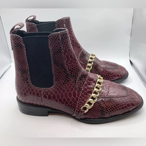 ASOS Boots Red Snake Bootie Gold Chain Ava Leather Women’s Size 5 Animal Print - Picture 3 of 11